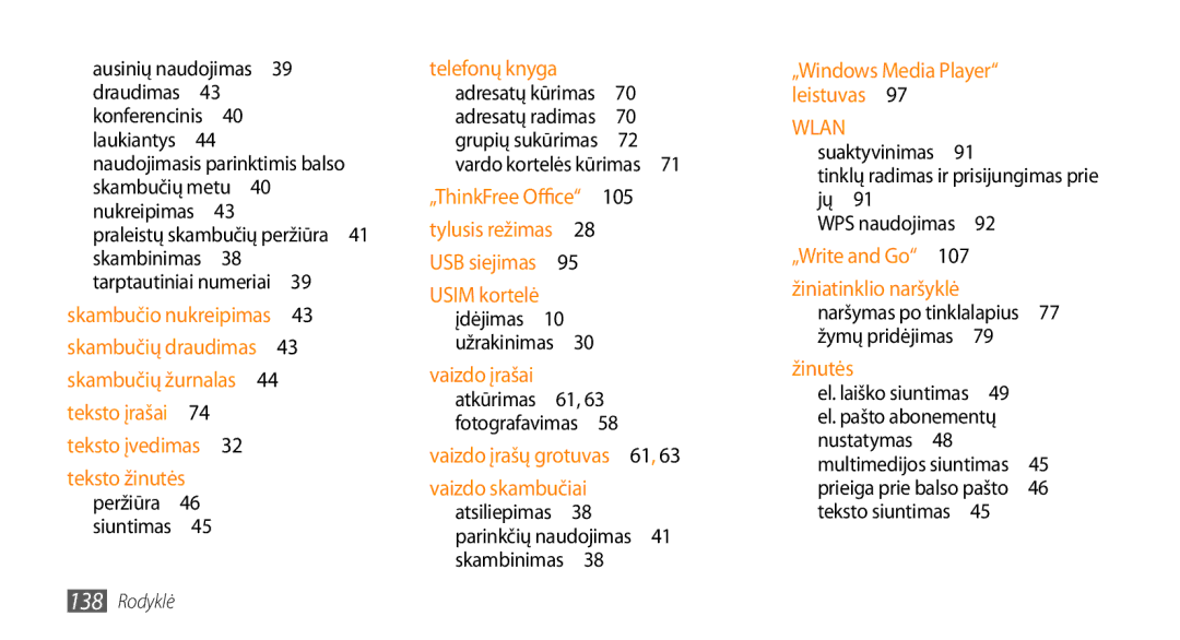 Samsung GT-I9003ISDSEB, GT-I9003MKDSEB manual Atsiliepimas , Suaktyvinimas Tinklų radimas ir prisijungimas prie Jų , 107 